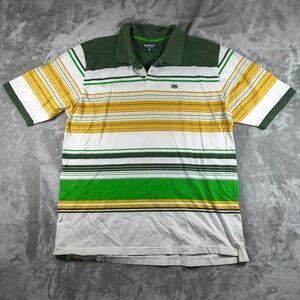 Vintage Ecko Polo Shirt Mens 3XL Green Yellow Striped Rhino Streetwear Y2k